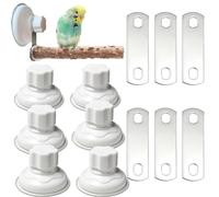 6 Pack Suction Cup Accessory Sets for Brid Perches Brid Stand Sticks Stand Toy Wood Platform for Parrot Parakeet Cockatiel Budgie Suction Cup for Window Bath Shower Car Travel Wall Outdoor Indoor
