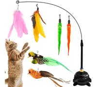 6 Pack Suction Cup Cat Toys For Indoor Cats, Simulated Flying Bird Cat Toy, Including 1 Wand And 6 Feather Teaser Attachment, Cat Toy Suctions To Ground, Self Play Cat Toys, Interactive Flappy Spring