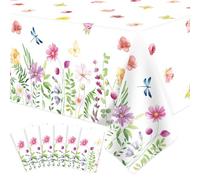 6 Pack Summer Floral Tablecloth Wild Flowers Table Cloth Plastic Spring Floral Table Cloth Summer Flower Party Table Cover for Wedding, Babyshower, Birthday Party Decorations 51 x 86 Inches (6)