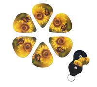 6 Pack Sunflower Butterfly Sunny Guitar Picks with Guitar Pick Holder, Personalized Celluloid Plectrums for Acoustic Guitar, Bass, Ukulele, Cool Bass Accessories Gifts for Men Women 0.96mm