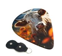 6 Pack Sunflower Cow in Flower Field Guitar Picks, Bass Electric Acoustic Guitar Ukulele Accessories, Medium Guitar Picks Plectrums with Organizer Bag
