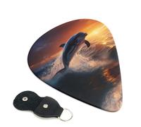 6 Pack Sunset Dancing Dolphin Guitar Picks - 0.46 0.71 0.93 mm Includes Cool Guitar Picks Thin Medium Heavy Thickness, Electric Guitar Picks for Acoustic Guitar Bass Ukulele