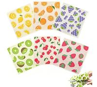 6 Pack Swedish Dishcloth for Kitchen, Reusable Mixed Swedish Dishcloths, Biodegradable Compostable Cleaning Cloth, for tableware, countertop surfaces, and kitchen table cleaning（Fruit:19.5X17.2cm）