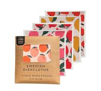 6 Pack Swedish Dishcloths - Mixed Colours Reusable Cleaning Cloths - 100% Biodegradable & Compostable Eco Friendly Kitchen Cloths - Washable Absorbent Sponge Alternative for Dishes (Fruit)