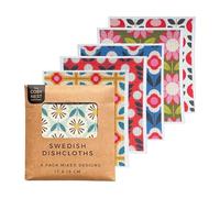 6 Pack Swedish Dishcloths - Mixed Colours Reusable Cleaning Cloths - 100% Biodegradable & Compostable Eco Friendly Kitchen Cloths - Washable Absorbent Sponge Alternative for Dishes (Floral)