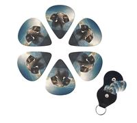 6 Pack Swimming African Elephant Guitar Picks with Guitar Pick Holder, Personalized Celluloid Plectrums for Acoustic Guitar, Bass, Ukulele, Cool Bass Accessories Gifts for Men Women 0.71mm