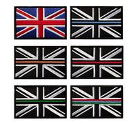 6 Pack Tactical Thin Blue Line/Red/Green UK Flag Patch Military Great Britain Embroidered Applique British Union Jack Hook and Looped National Emblem Badge for Clothes Bags Backpack Vest