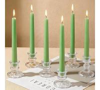 6 Pack Tapered Dinner Candles, Green Taper Candles 10 Inch, 7-8 Hour Burn Time, Non-Drip Paraffin Wax with Cotton Wicks, Candle Set for Household Decor