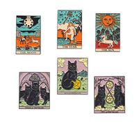 6 Pack Tarot Alloy Brooch Sun Moon Star Paint Badge Cat Badge Metal Square Badge Unisex for Jackets Cotton Shirts Skirts Canvas Bags, Metal, no gemstone