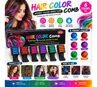 6 Pack Temporary Hair Colour Combs Washable Hair Chalk Brushes, Bright Hair Colours For Festivals, Parties & Special Occasions