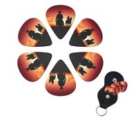 6 Pack Texas Cowboy Guitar Picks with Guitar Pick Holder, Personalized Celluloid Plectrums for Acoustic Guitar, Bass, Ukulele, Cool Bass Accessories Gifts for Men Women 0.46mm