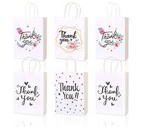 6 Pack Thank You Gift Bags, Paper Gift Bags with Handles, 8.3"x 6"x 3.1" Small Kraft Paper Bags, Elegant Party Favor Bags for Birthday Clothing Wedding Boutique (White)