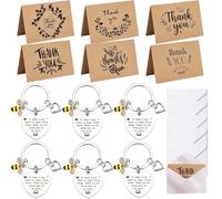 6 Pack Thank You Teacher Gifts Set with Envelopes and Keychains, Teacher Appreciation Gift for End of Term Graduation, Kraft Cards Bee Heart Keyring