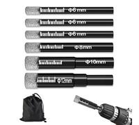 6 Pack Tile Drill Bits, 6/6/6/8/10/12mm Ceramic Drill Bit Set with Storage Bag, Tungsten Masonry Set, Diamond Drill Bits for Drilling Granite, Ceramic, Porcelain, Marble, Stone, Glass Hard Materials