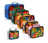 6 Pack Toy Storage Bags with Mesh & Tag Pockets, 4 Sizes | Clear Zipper Organizing Bags | Travel See Through Colored Pouch for Lego Bricks, Building Blocks, Toy Cars, Puzzles (Set C: Multi-Color)