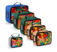 6 Pack Toy Storage Bags with Mesh & Tag Pockets, 4 Sizes | Clear Zipper Organizing Bags | Travel See Through Colored Pouch for Lego Bricks, Building Blocks, Toy Cars, Puzzles (Set A: Blue/Green)