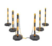 6 Pack Traffic Cones Adjustable Delineator Post Portable Parking Pole Plastic Free Standing Safety Bollards W/ 5 Chains for Parking Lot, Construction Lot