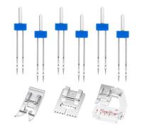 6 Pack Twin Needle Double Needle with 3 Pieces Different Presser Foot for Household Sewing Machine Accessories - 3 Size Needles 2/90 3/90 4/90