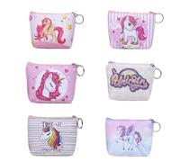 6 Pack Unicorn Coin Purse Set with Ring PU Leather Mini Keychain Pouch for Kids Teens Adults Wallet Bag Party Favors Gifts