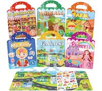 6 Pack Upgrade Reusable 3D Jelly Sticker Book for Toddlers, Waterproof Sticker Activity Books for Children, Kids Travel Activity Pack for Plane Road Trip Activities