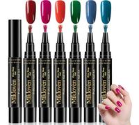 6 Pack UV Gel Nail Polish Pen Set - Wine Red Orange Green Blue Magenta Shades, No Base Coat Needed Nail Art Pens with Precision Tip, Glossy Long-Lasting Finish, Portable DIY Manicure for Beginners