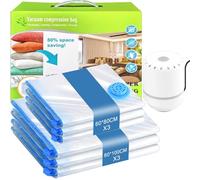 6 Pack Vacuum Storage Bags with Electric Pump |3 Large + 3 Medium| Reusable Dustproof Waterproof Compression Bags for Clothes, Duvets, Bedding, Travel & Moving | Dustproof Waterproof Compression Bags