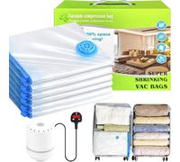 6 Pack Vacuum Storage Bags with Electric Pump | 6 Large | Reusable Dustproof Waterproof Compression Bags for Clothes, Duvets, Bedding, Travel & Moving | Dustproof Waterproof Compression Bags
