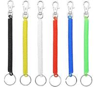 6-Pack Vibrant Spiral Keychains - 7-Inch Retractable Key Holder with Durable TPU Coil & Anti-Rust Carabiner for Keys, Wallet, ID, Backpack