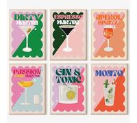 6 Pack Vintage Cocktail Paint by Numbers Kit for Adults, Easy DIY Oil Retro Adult Paint by Numbers for Beginners, Painting by Numbers for Adults on Canvas Gift Bar Home Decor 8x12 Inch