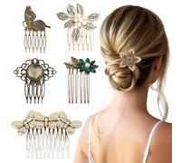 6 Pack Vintage gold Hair Side Combs for Women Decorative,Butterfly Flower Leaf Pearl Rhinestone Metal Hair Comb Tooth Clip with Teeth Grip Crystal Bridal Hair Piece Pins for Wedding Accessories