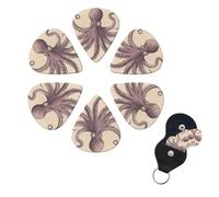 6 Pack Vintage octopus Guitar Picks with Guitar Pick Holder, Personalized Celluloid Plectrums for Acoustic Guitar, Bass, Ukulele, Cool Bass Accessories Gifts for Men Women 0.96mm
