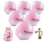 6 Pack Volleyballs Official Size 5, Soft Bulk Recreational Volley Balls with Pump and Net Bag for Indoor Outdoor Beach Pool Water Sand Game Training Match Gift for Beginner Teenager, Light Pink