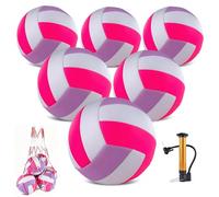 6 Pack Volleyballs Official Size 5, Waterproof Soft Bulk Recreational Volley Balls with Pump and Net Bag for Indoor Outdoor Beach Sand Water Pool Game Training Match for Teenager Beginner, Pink