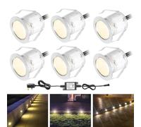 6 Pack Warm White LED Decking Lights, IP67 Waterproof Ø30mm Plinth Lights