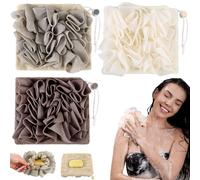6 Pack Washcloth Loofah Combo 2 in 1 Drawstring Loofah Sponge with Bar Soap Pocket Exfoliation Mesh Shower Puff Ball for Body Wash Cleansing and Smooth Skin (Grey Coffee Beige,3)