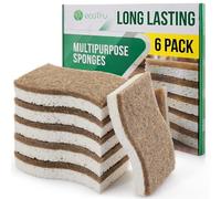 6 Pack Washing Up Sponges, Eco Kitchen Dish Cleaning Sponges, Biodegradable & Compostable Natural Cellulose Sponge with Coconut Fibre Scrubber, Non Scratch Heavy Duty Scouring Pad