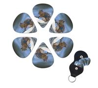 6 Pack Water Skiing Squirrel Guitar Picks with Guitar Pick Holder, Personalized Celluloid Plectrums for Acoustic Guitar, Bass, Ukulele, Cool Bass Accessories Gifts for Men Women 0.96mm
