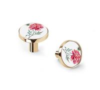 6 Pack Watercolor Red Peony Cabinet Knobs and Wall Hooks, Gold Base Drawer Pulls for Kitchen Bathroom Dresser Zinc Alloy Handles