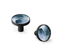 6 Pack Watercolor Repeating Liquid Flow on Navy Blue Cabinet Knobs and Wall Hooks, Black Base Solid Zinc Alloy Drawer Pulls, Modern Handle for Kitchen, Bathroom, Dresser Cabinet Hardware