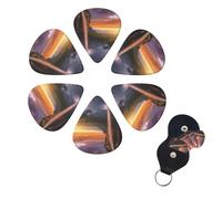 6 Pack Waterfall at Sunset Guitar Picks with Guitar Pick Holder, Personalized Celluloid Plectrums for Acoustic Guitar, Bass, Ukulele, Cool Bass Accessories Gifts for Men Women 0.96mm
