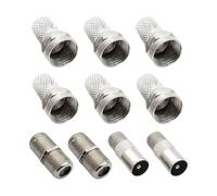6 Pack Waterproof F-Type Connectors for RG6 Coaxial Cable, Nickel Plated Screw-On/Twist-On Aerial Plugs for Satellite TV, Sky HD, Sky Q, Freesat, Virgin Media (Silver)