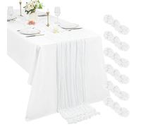 6 Pack White Cheesecloth Table Runner, 10Ft Boho Gauze 21×120 Inch Rustic Romantic Long for Wedding Party Bridal Shower Thanksgiving Christmas Decoration