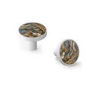 6 Pack White Drawer Pulls & Wall Hooks, Unqine Handles for Cabinet Wardrobe, Brown-Gray Swirled Stone Texture Design, Zinc Alloy Kitchen Bathroom Home Decor Hardware