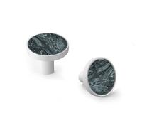 6 Pack White Drawer Pulls & Wall Hooks, Unqine Handles for Cabinet Wardrobe, Dark Teal Swirled Stone Texture Design, Zinc Alloy Kitchen Bathroom Home Decor Hardware