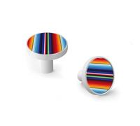 6 Pack White Drawer Pulls & Wall Hooks, Unqine Handles for Cabinet Wardrobe, Mexican Serape Stripes Colorful Design, Zinc Alloy Kitchen Bathroom Home Decor Hardware
