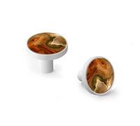 6 Pack White Drawer Pulls & Wall Hooks, Unqine Handles for Cabinet Wardrobe, Orange Swirled Agate Texture Design, Zinc Alloy Kitchen Bathroom Home Decor Hardware