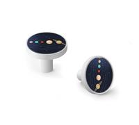 6 Pack White Drawer Pulls & Wall Hooks, Unqine Handles for Cabinet Wardrobe, Solar System Planets Orbit Sun Design, Zinc Alloy Kitchen Bathroom Home Decor Hardware