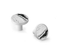 6 Pack White Drawer Pulls & Wall Hooks, Unqine Handles for Cabinet Wardrobe, White Marble with Black Stripes Design, Zinc Alloy Kitchen Bathroom Home Decor Hardware