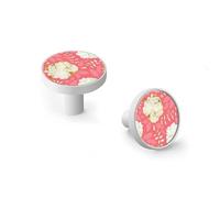 6 Pack White Golden Peonies and Pink Leaves Cabinet Knobs and Wall Hooks, White Base Drawer Pulls for Kitchen Bathroom Dresser Zinc Alloy Handles