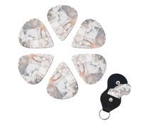 6 Pack White Marble Rose Gold Guitar Picks with Guitar Pick Holder, Personalized Celluloid Plectrums for Acoustic Guitar, Bass, Ukulele, Cool Bass Accessories Gifts for Men Women 0.71mm